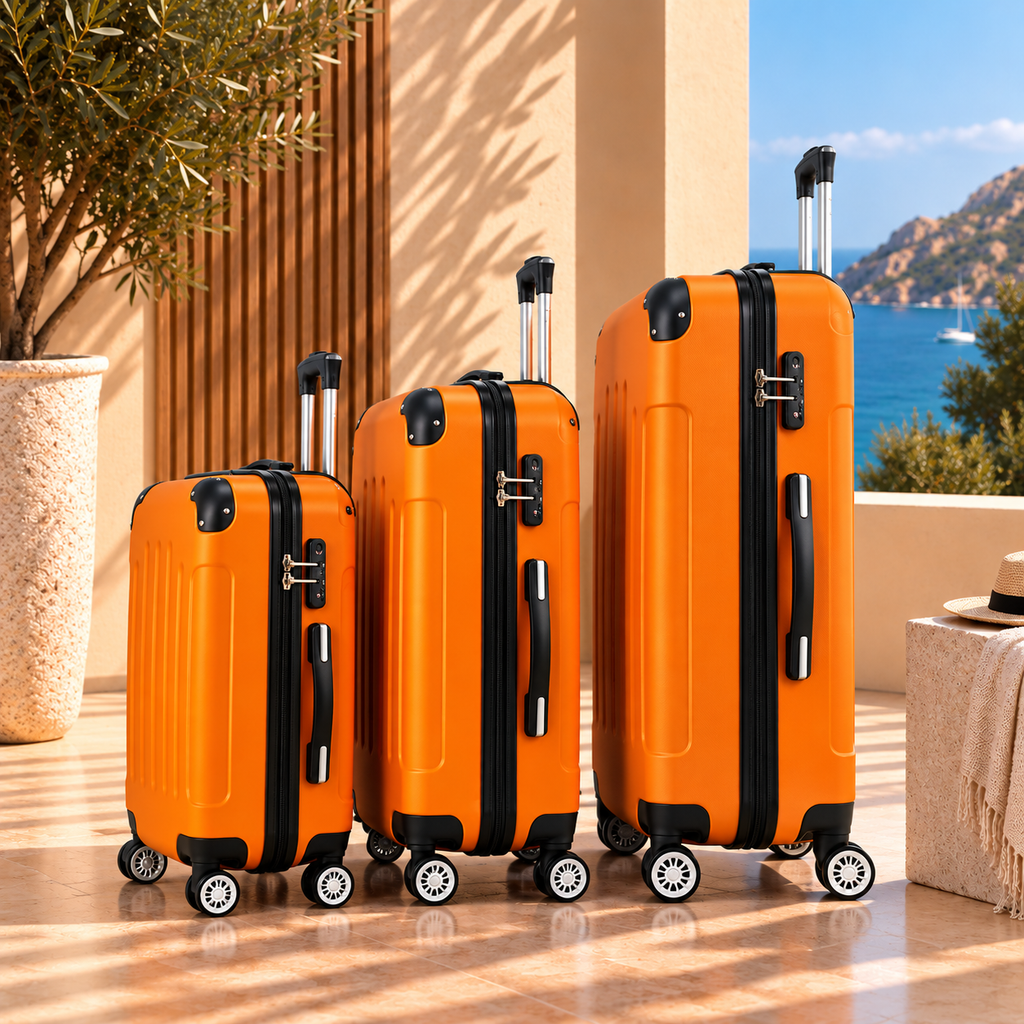 Pack 3 valises orange Valora vue de côté