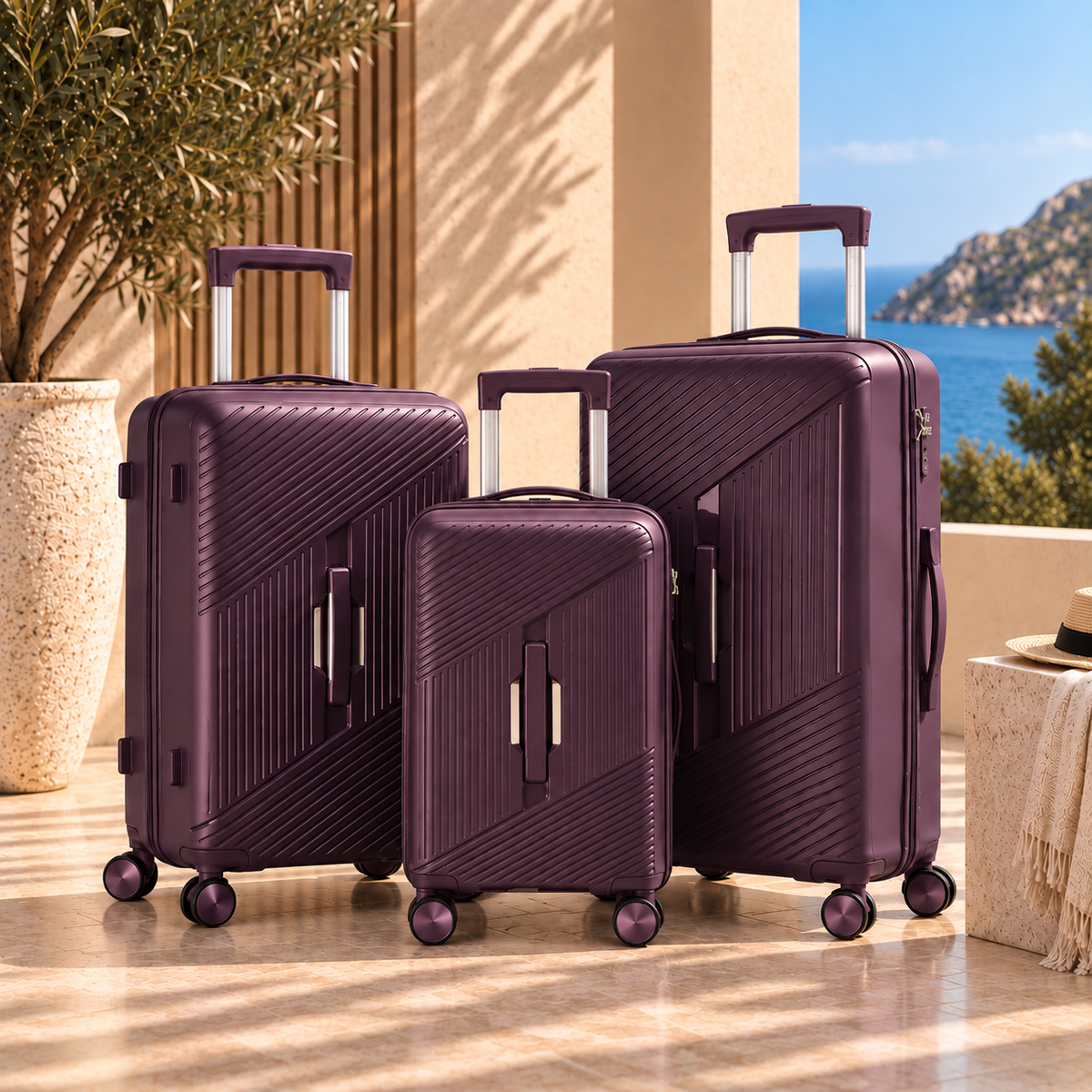 Pack 3 valises de voyage violet Valora