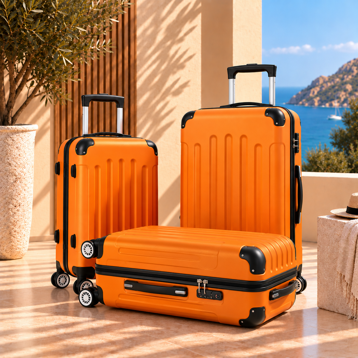 Pack 3 valises orange Valora vue allongée