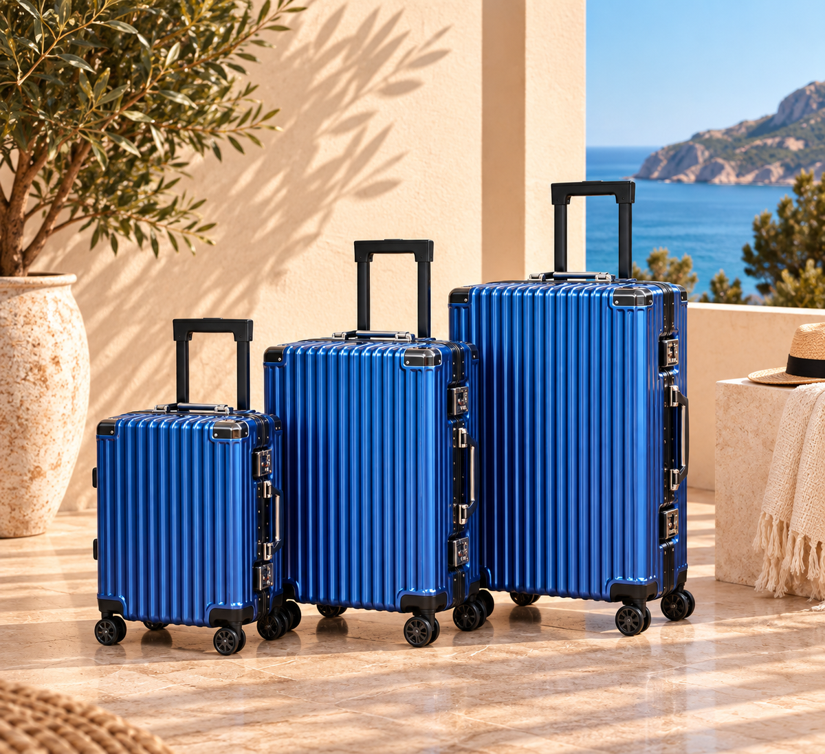Pack luxe 3 Bagages avec Cadenas à Code bleu vu de face