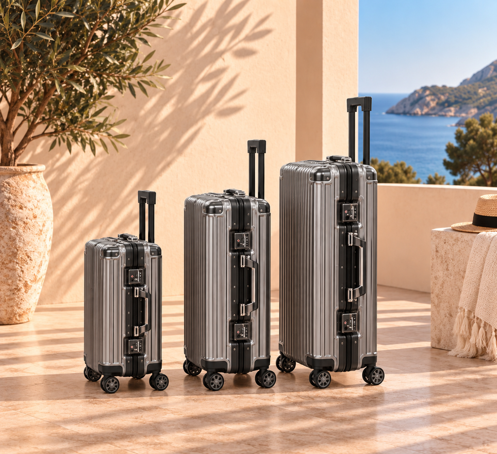 Pack luxe 3 Bagages avec Cadenas à Code gris vu de côté