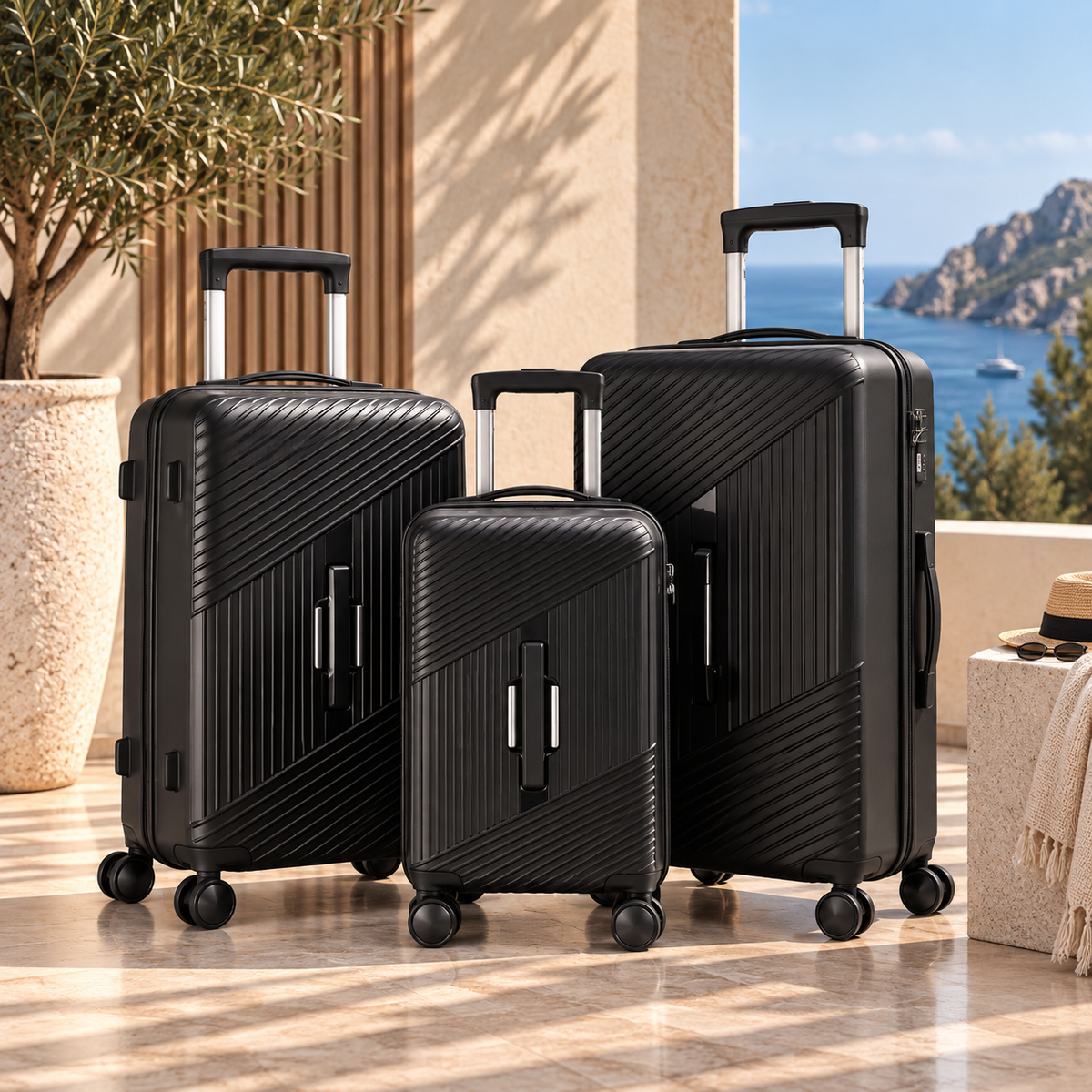 Pack 3 valises de voyage noir Valora