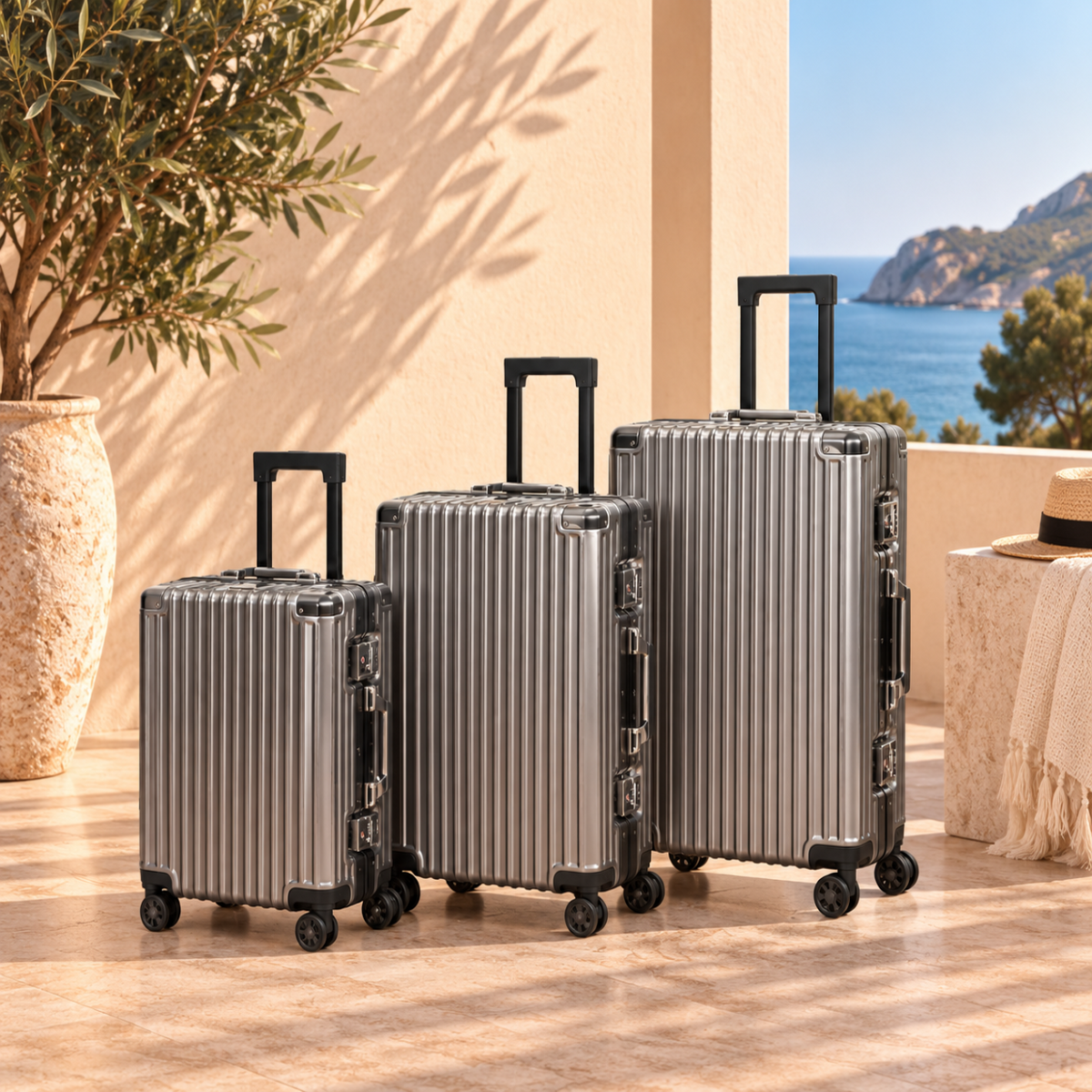 Pack luxe 3 Bagages avec Cadenas à Code gris vu de face