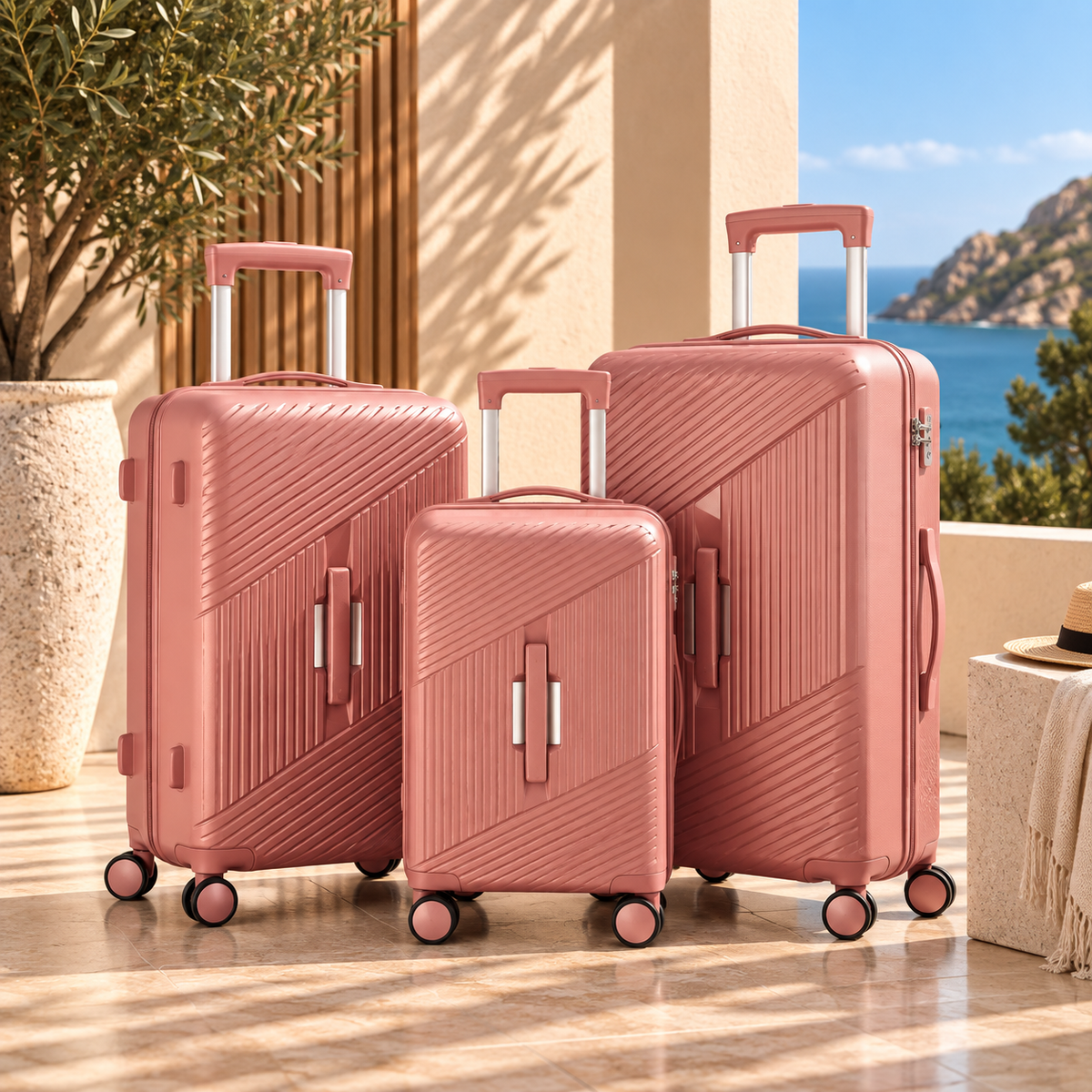 Pack 3 valises de voyage or rose Valora