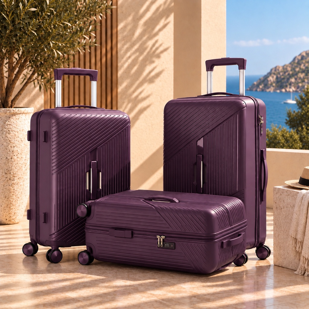 Pack 3 valises de voyage violet Valora vue allongée